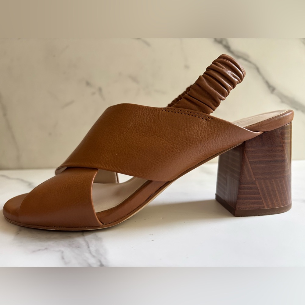 Cole Haan Block Heel Slingback British Tan Leather Anastasia City Sandal Size 8